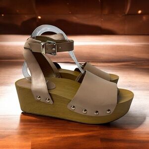 Sam Edelman Brynn Women SZ 8.5 Clog Studded Leather Wood Block Ankle Strap 38.5